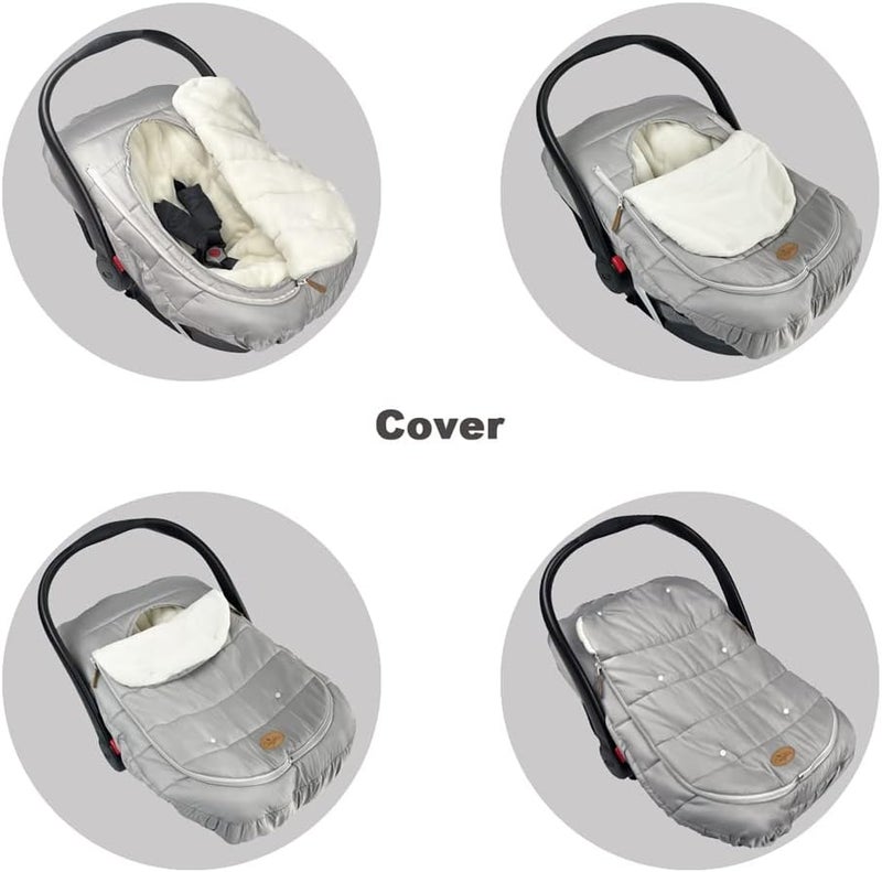 CozyMe Car Seat Cover+Carseat Bunting Bag Intergrated into 1,Waterproof Anti-Cold Winter Bassinet Stroller Car seat Sleeping Bag for Infant,0-12M - Image 4